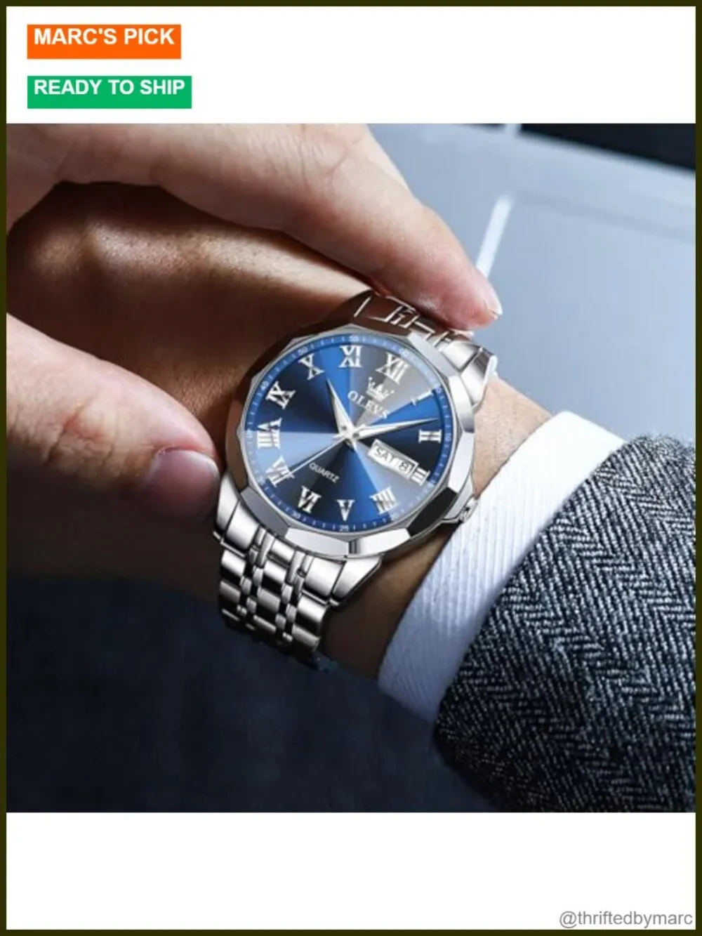 Mens Dress Watch Waterproof Date Day Analog Quartz Wrist Watch Roman Numerals